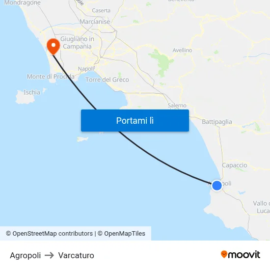 Agropoli to Varcaturo map
