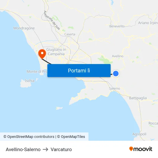 Avellino-Salerno to Varcaturo map