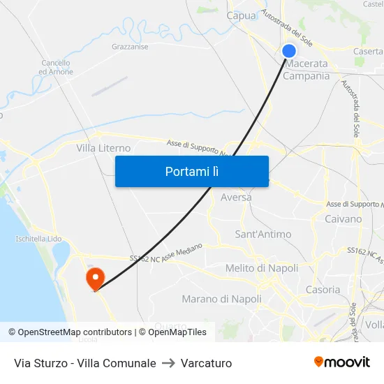 Via Sturzo - Villa Comunale to Varcaturo map