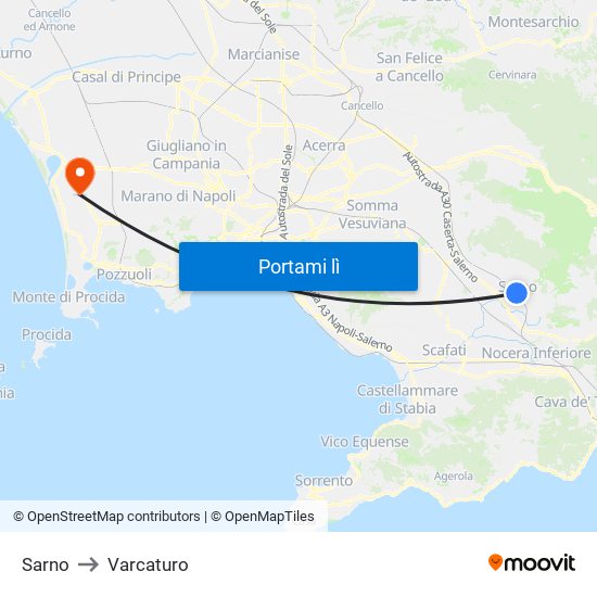 Sarno to Varcaturo map