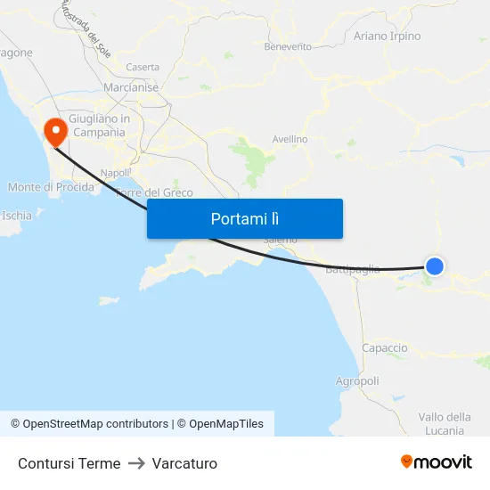 Contursi Terme to Varcaturo map