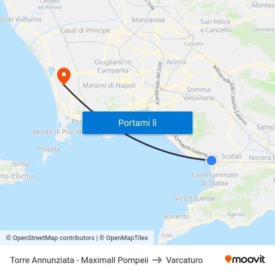 Torre Annunziata - Maximall Pompeii to Varcaturo map