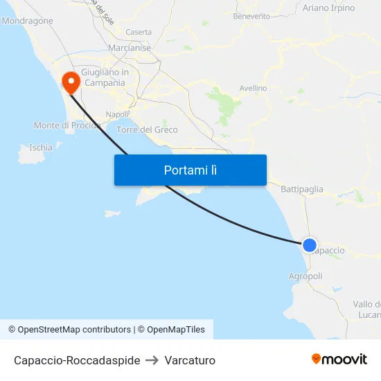 Capaccio-Roccadaspide to Varcaturo map