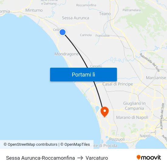 Sessa Aurunca-Roccamonfina to Varcaturo map