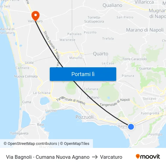 Via Bagnoli - Cumana Nuova Agnano to Varcaturo map