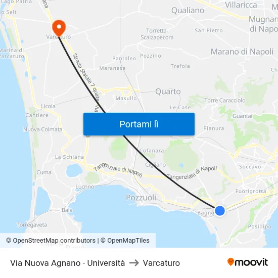 Via Nuova Agnano - Università to Varcaturo map