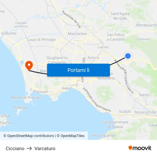 Cicciano to Varcaturo map