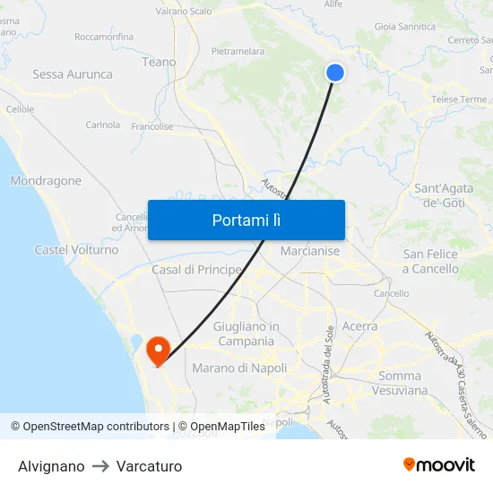 Alvignano to Varcaturo map