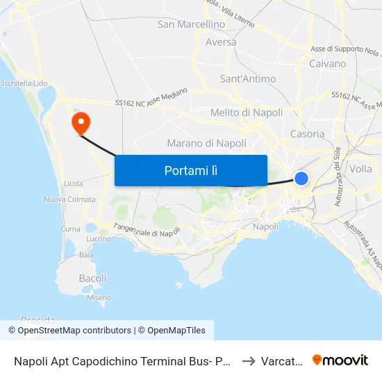Napoli Apt Capodichino Terminal Bus- Partenze to Varcaturo map
