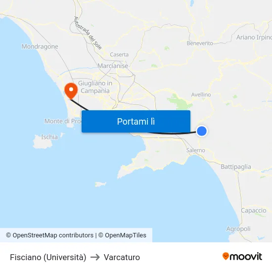 Fisciano (Università) to Varcaturo map