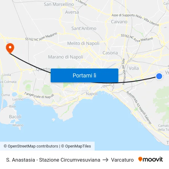 S. Anastasia - Stazione Circumvesuviana to Varcaturo map