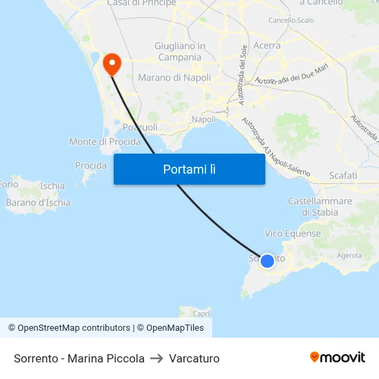 Sorrento - Marina Piccola to Varcaturo map
