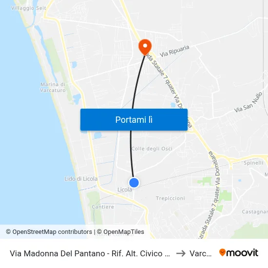 Via Madonna Del Pantano - Rif. Alt. Civico N° 170 Parco Verde to Varcaturo map