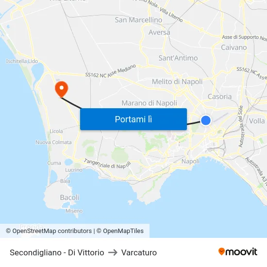 Secondigliano - Di Vittorio to Varcaturo map