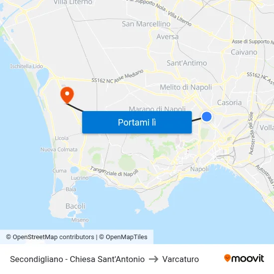 Secondigliano - Chiesa Sant'Antonio to Varcaturo map