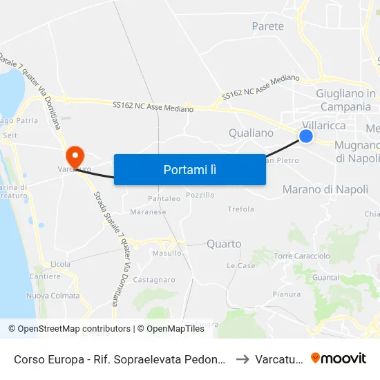 Corso Europa - Rif. Sopraelevata Pedonale to Varcaturo map