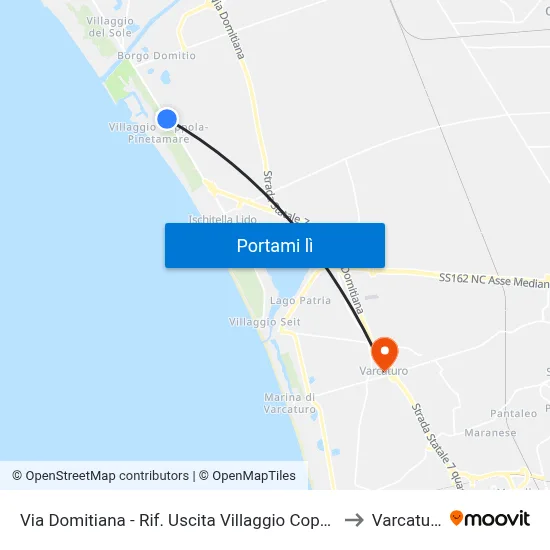 Via Domitiana - Rif. Uscita Villaggio Coppola to Varcaturo map