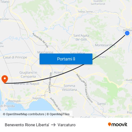 Benevento Rione Liberta' to Varcaturo map