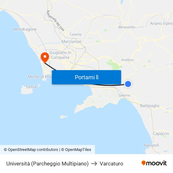 Università (Parcheggio Multipiano) to Varcaturo map