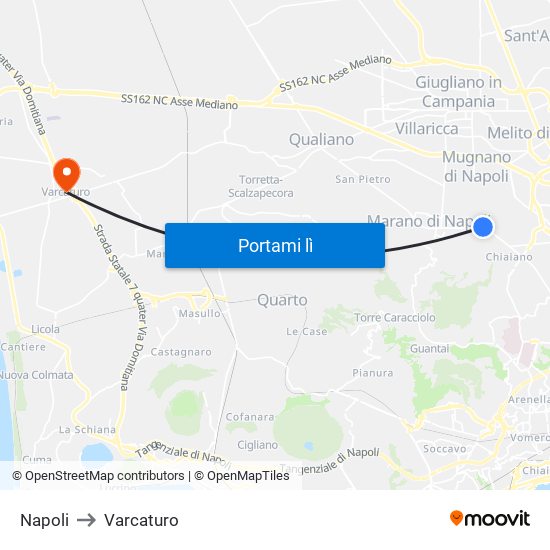 Napoli to Varcaturo map