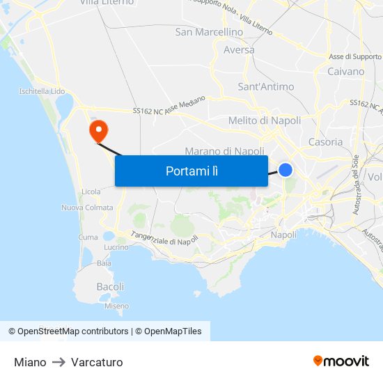 Miano to Varcaturo map