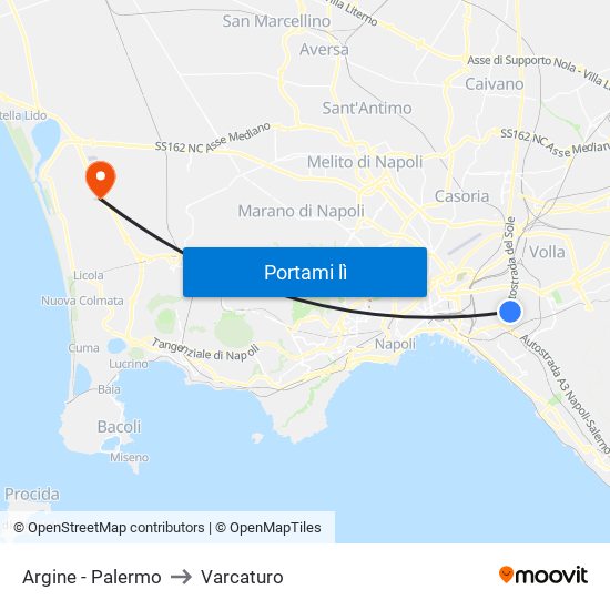 Argine - Palermo to Varcaturo map