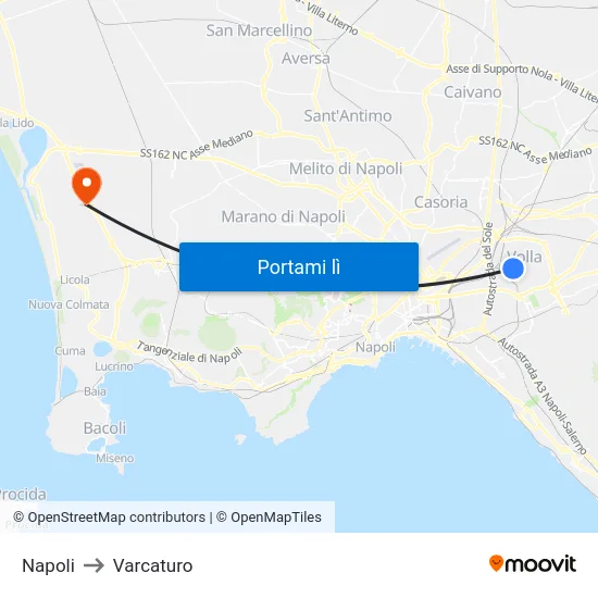 Napoli to Varcaturo map