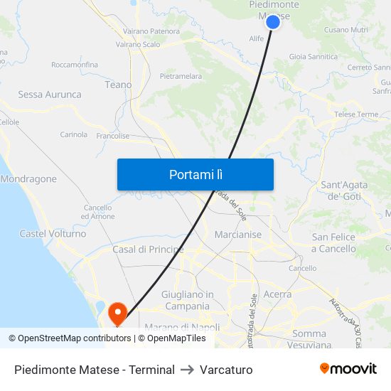 Piedimonte Matese - Terminal to Varcaturo map