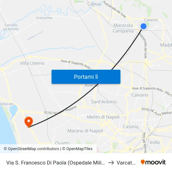 Via S. Francesco Di Paola (Ospedale Militare) to Varcaturo map