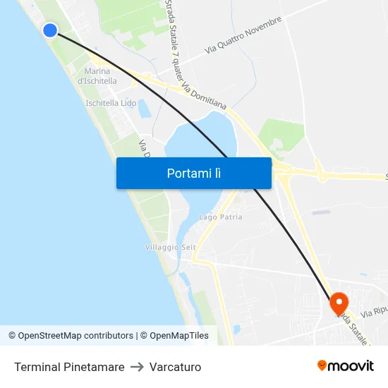 Terminal Pinetamare to Varcaturo map