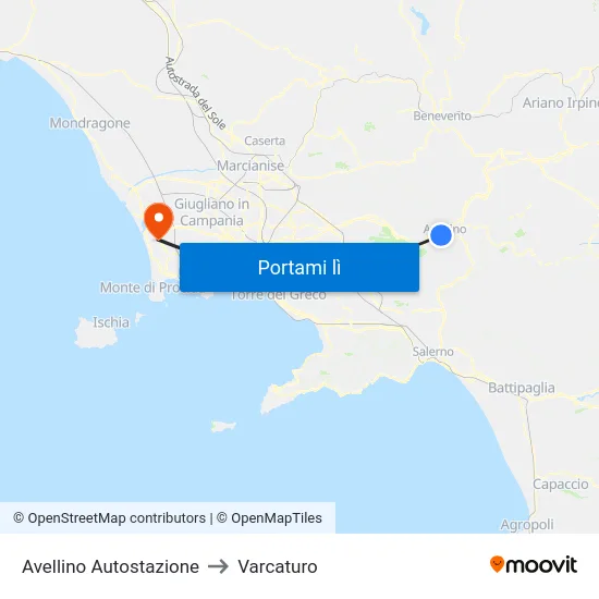 Avellino Autostazione to Varcaturo map