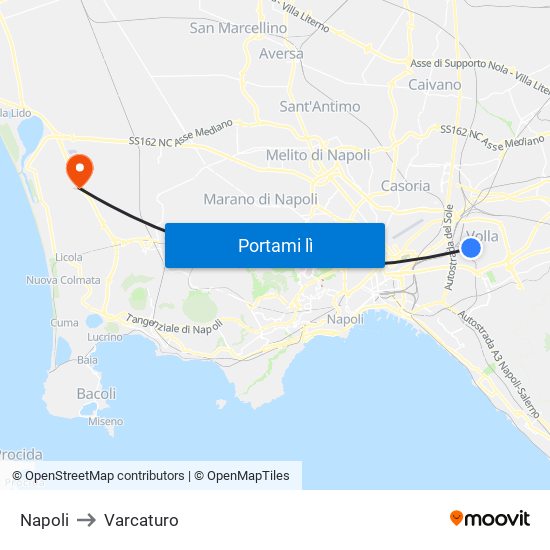 Napoli to Varcaturo map