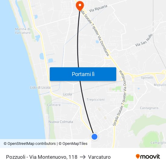 Pozzuoli - Via Montenuovo, 118 to Varcaturo map