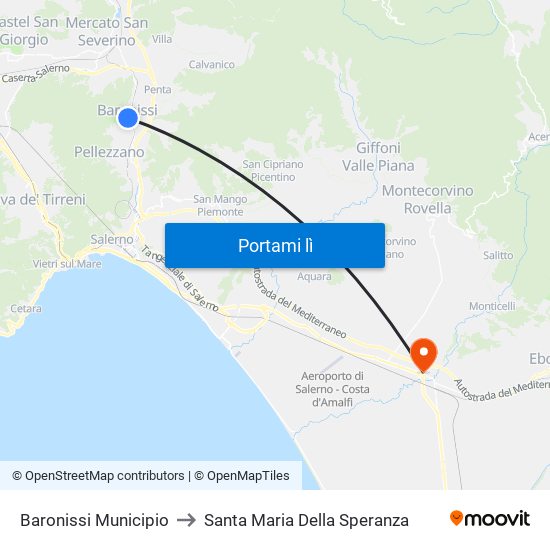 Baronissi Municipio to Santa Maria Della Speranza map