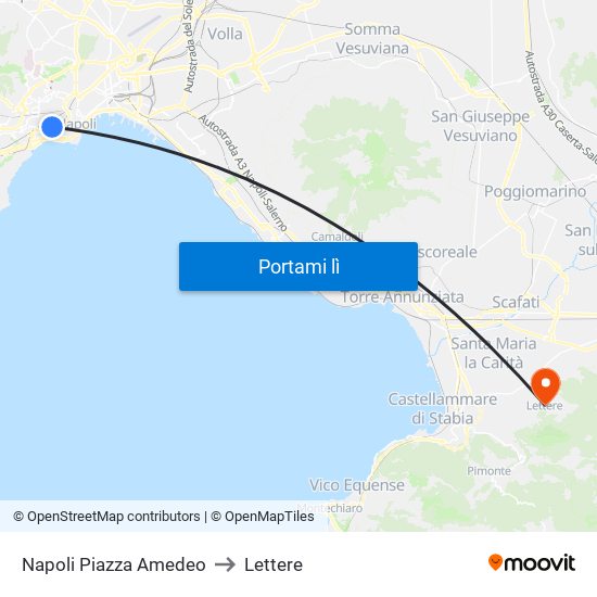 Napoli Piazza Amedeo to Lettere map