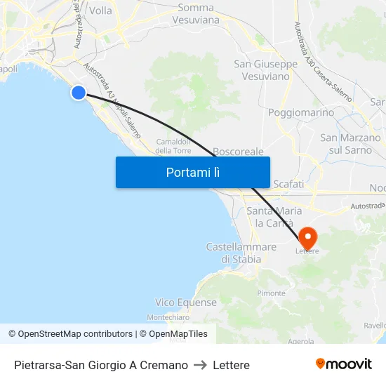 Pietrarsa-San Giorgio A Cremano to Lettere map
