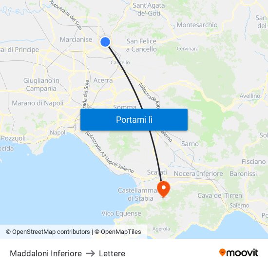 Maddaloni Inferiore to Lettere map