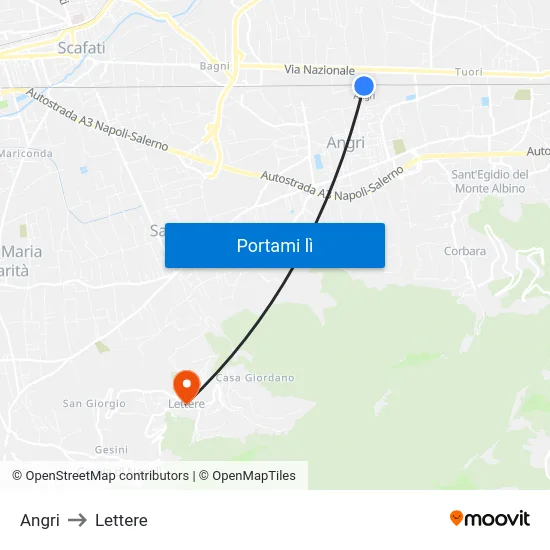 Angri to Lettere map