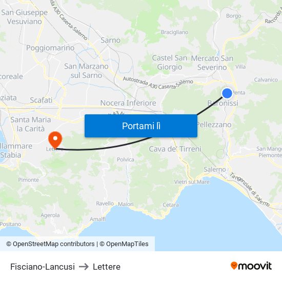 Fisciano-Lancusi to Lettere map