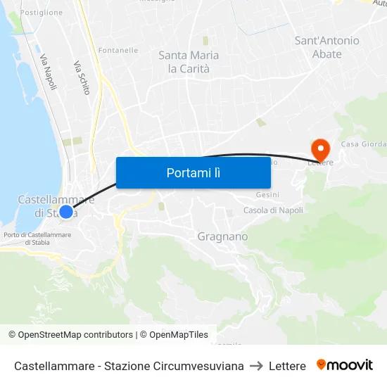 Castellammare - Stazione Circumvesuviana to Lettere map