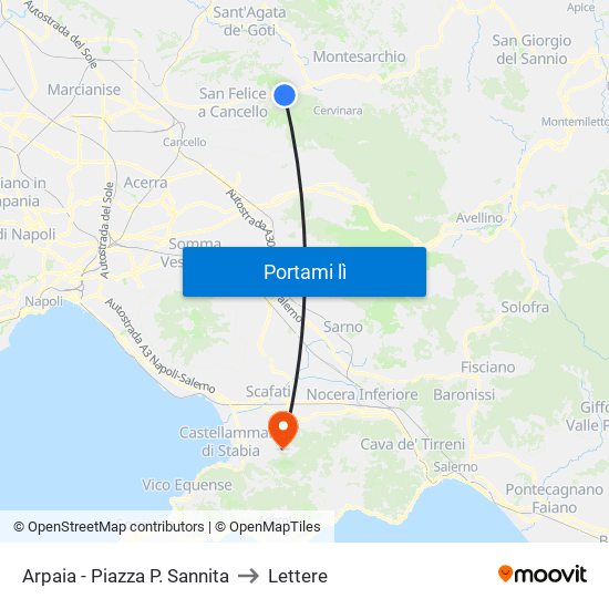 Arpaia - Piazza P. Sannita to Lettere map