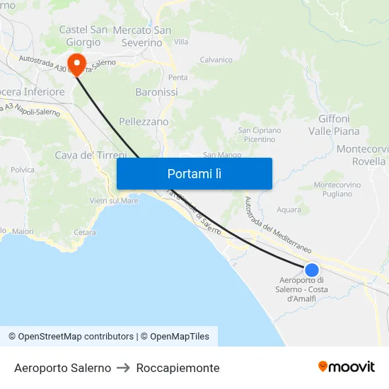Aeroporto Salerno to Roccapiemonte map