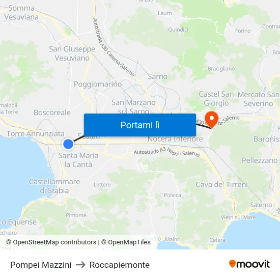 Pompei Mazzini to Roccapiemonte map