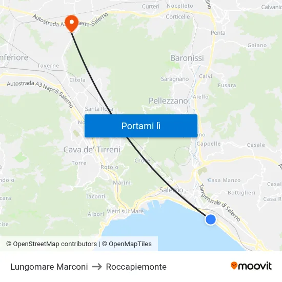 Lungomare Marconi to Roccapiemonte map