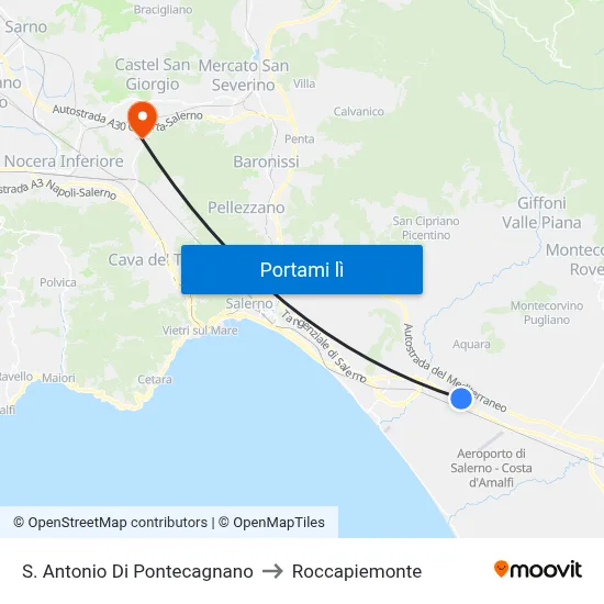 S. Antonio Di Pontecagnano to Roccapiemonte map