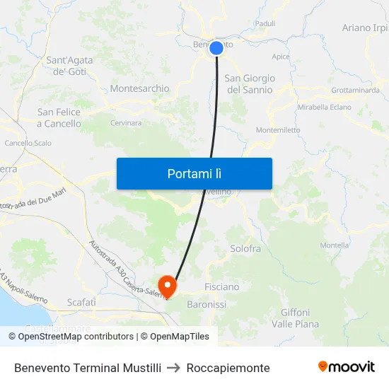 Benevento Terminal Mustilli to Roccapiemonte map