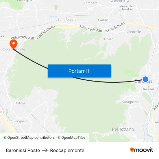 Baronissi Poste to Roccapiemonte map