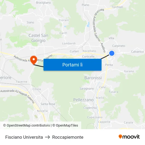 Fisciano Universita to Roccapiemonte map