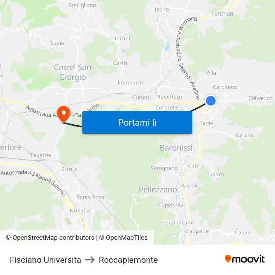 Fisciano Universita to Roccapiemonte map