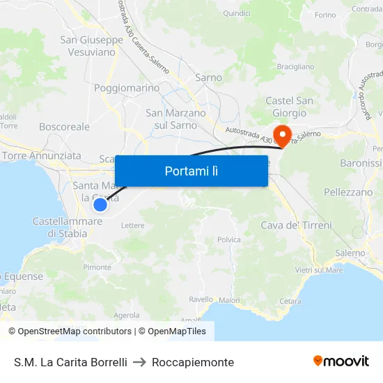 S.M. La Carita  Borrelli to Roccapiemonte map